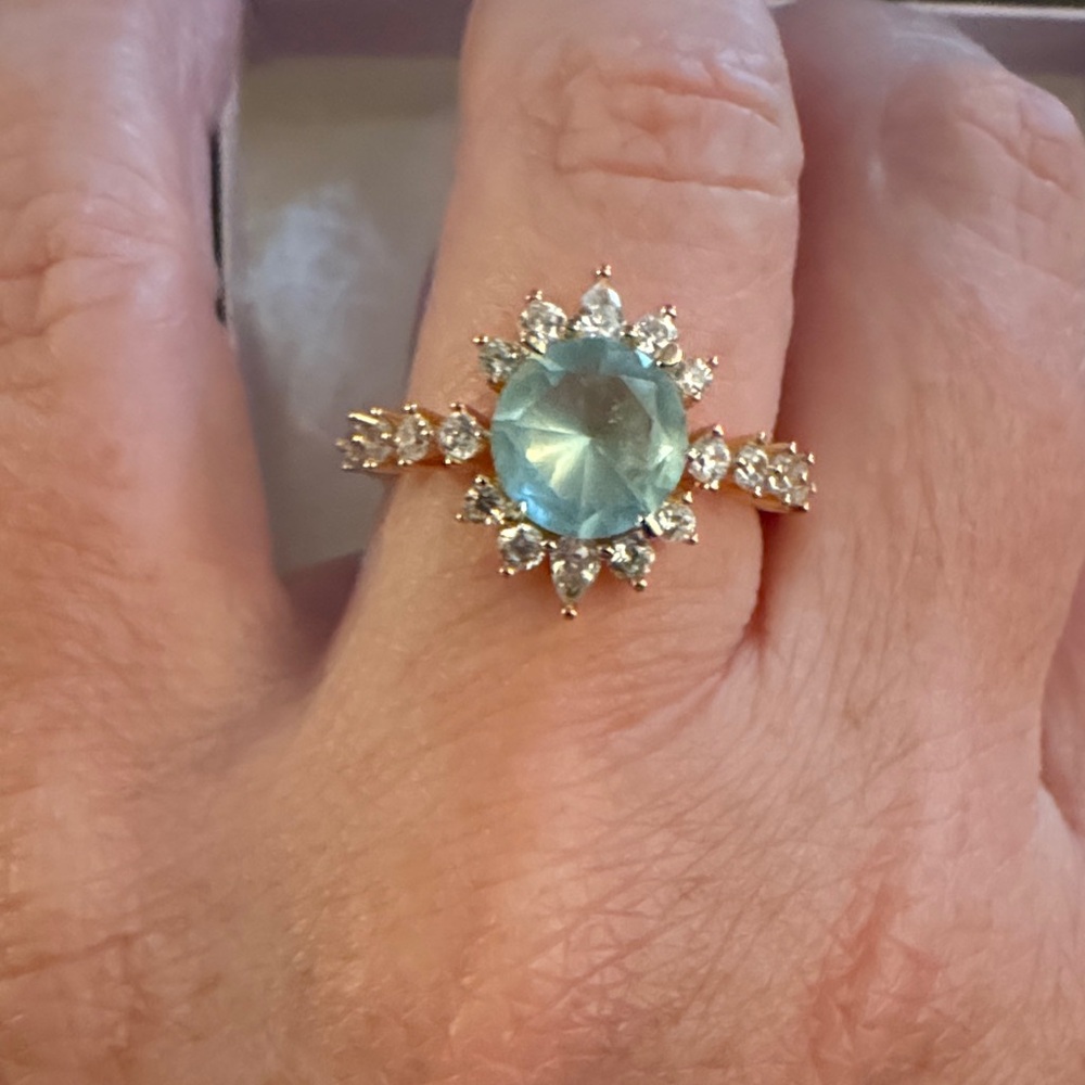 Radiant Blue and Gold Plated Womens Vintage Ring